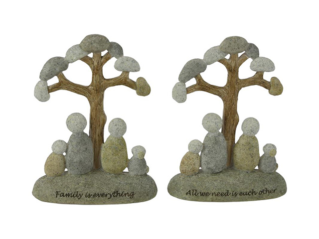 14CM ROCK FAMILY UNDER TREE 2ASST