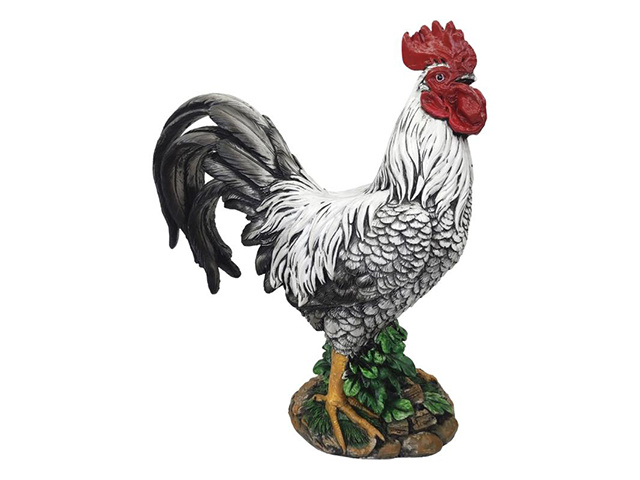 37CM STANDING WHITE AND BLACK ROOSTER