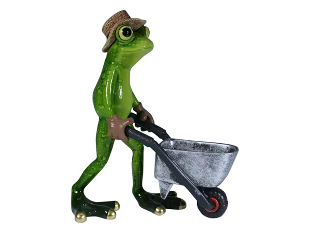 18CM MARBLE FROG W/WHEEL BARROW QTY 2