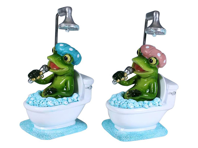 16CM MARBLE FROG SINGING IN TOILET BATH QTY 2