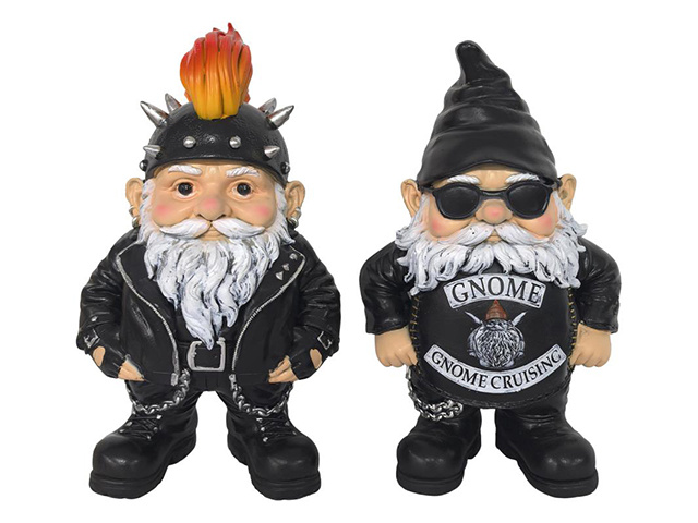 24CM STANDING BIKER GNOME 2ASST