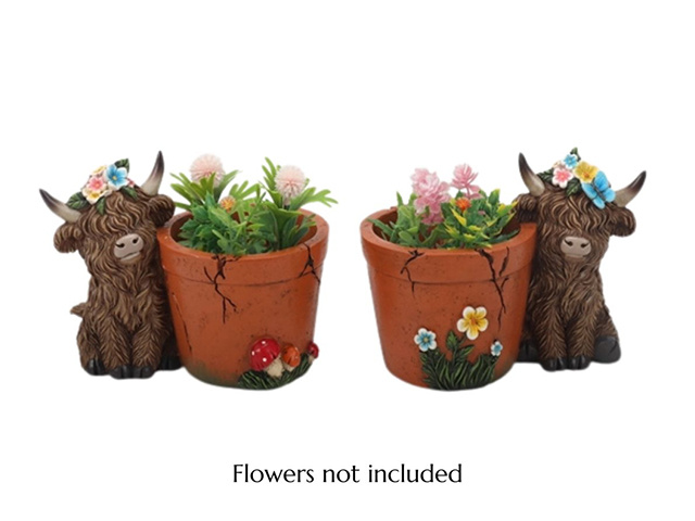 RESIN HIGHLAND COW PLANTER 16X10X11CM 2ASST QTY 4