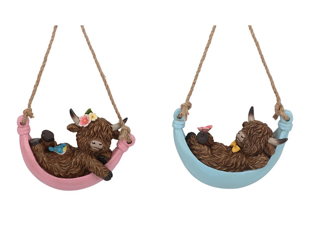 HIGHLAND COW ON HAMMOCK 15.5X7X11CM QTY 4