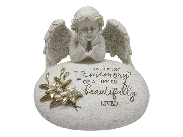 15CM MEMORIAL ANGEL ON INSPIRATIONAL ROCK QTY 2