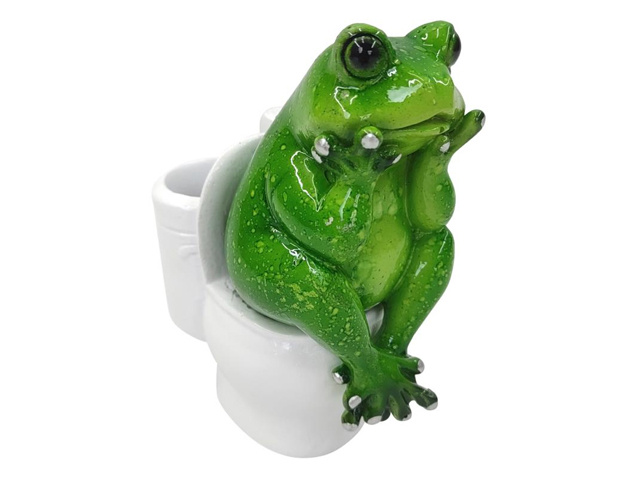 11CM FROG ON TOILET MARBLE GREEN FINISH