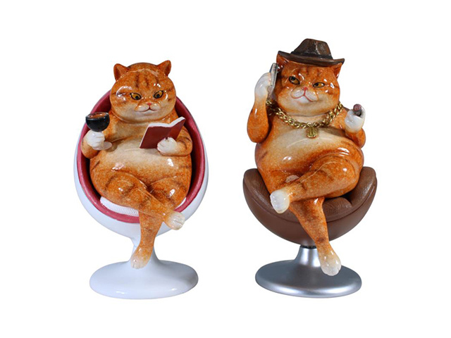 15X11CM FAT CATS IN SWIVEL CHAIR 2ASST