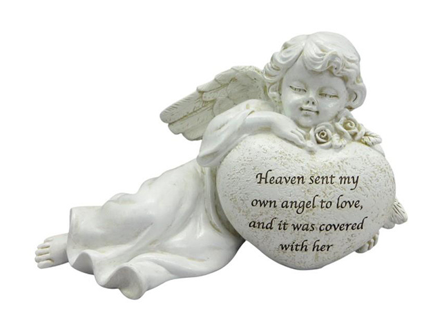 9.5CM LAYING CHERUB WITH MEMORIAL HEART QTY 2