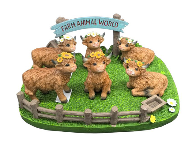 7CM HIGHLAND COW WITH FLOWERS 6ASST UN36