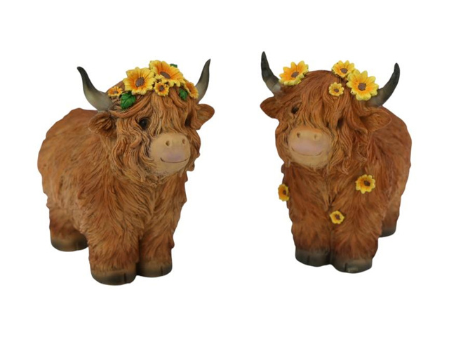 19CM HIGHLAND COW W/SUNFLOWERS 2ASST