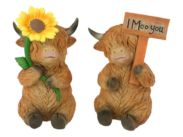 12CM HIGHLAND COW W/SUNFLOWERS AND SIGN QTY 4