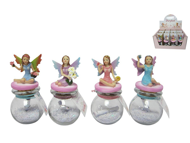 13CM FAIRY WISH JAR WITH GLITTER 4ASST UN12