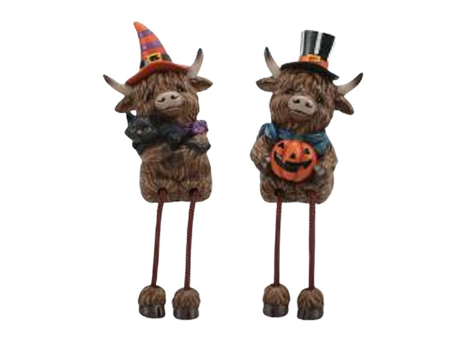 HALLOWEEN HIGHLAND COW SHELF SITTERS 7X5.5X10.5CM 2ASST SOLD QTY6