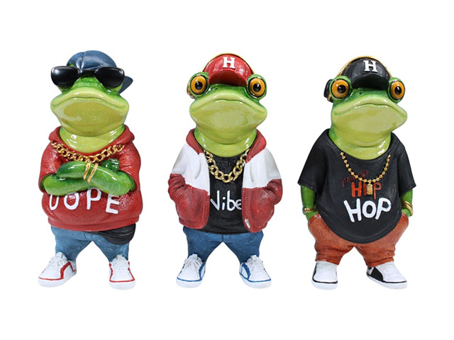15CM MARBLE FROG WITH HIP HOP DESIGN 3ASST