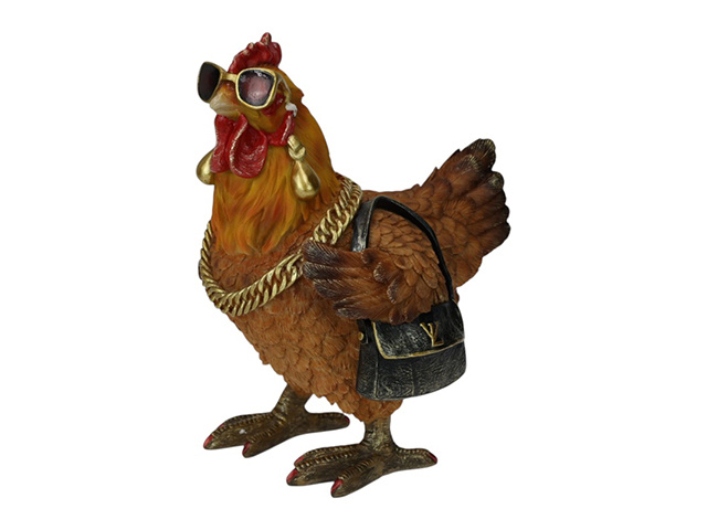 27CM STANDING FASHIONABLE HEN WITH BAG