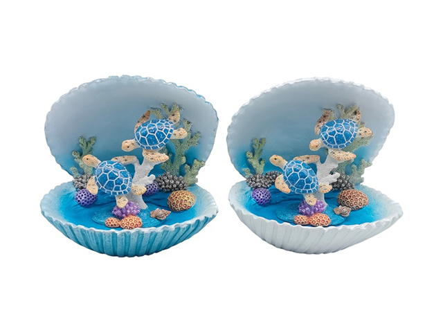 15CM TWIN TURTLE IN CORAL CLAM SHELL 2ASST