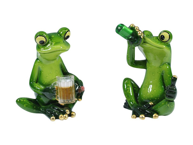 9CM MARBLE GREEN FROG DRINKING BEER 2ASST QTY 4