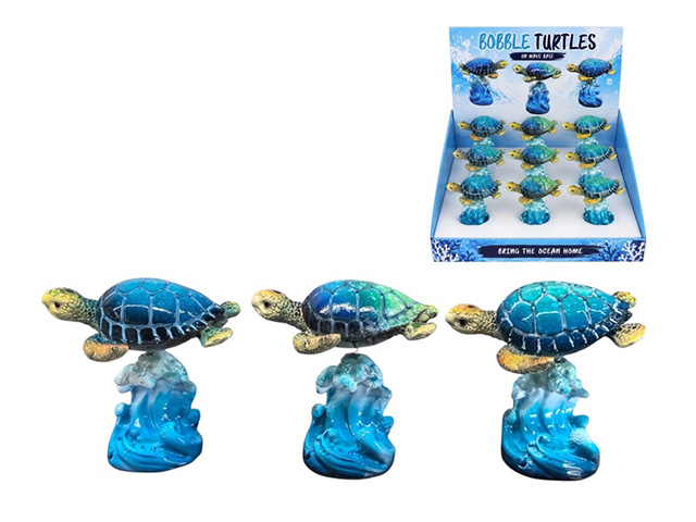 10CM BOBBLE TURTLE ON WAVE BASE 3ASST UN12