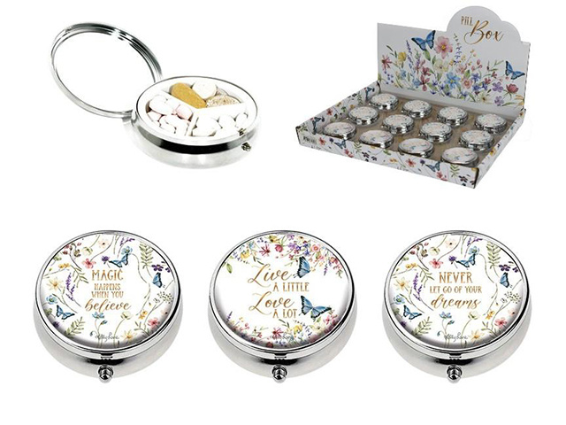 6CM BLUE BUTTERFLY PILL BOX 3ASST UN12