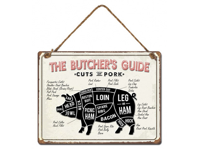 METAL PIG CUTS WALL HANGING 30X40CM