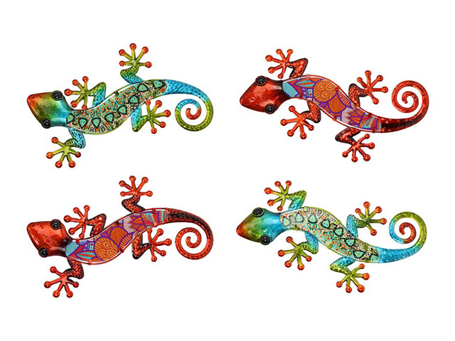 37CM MTL/GLS LIZARD WALL ART 4ASST