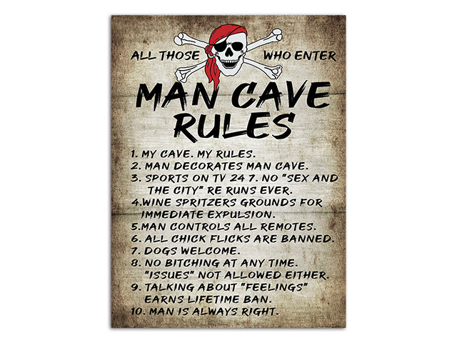 SIGN MAN CAVE RULES 30X40CM