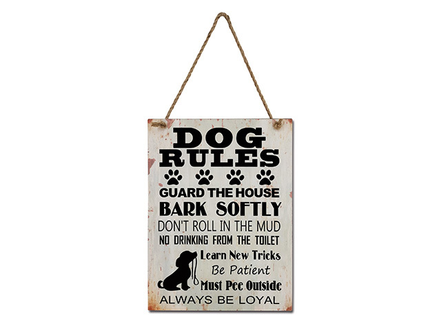 MDF DOG RULES WALL HANGER 30X40CM