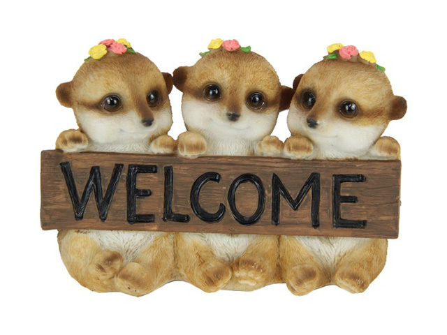 14CM MEERKATS HOLDING WELCOME SIGN