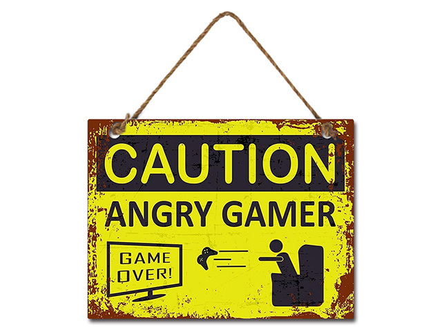 METAL ANGRY GAMER WALL HANGING 20X15