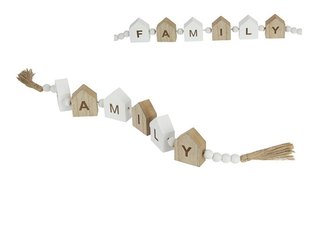 59CM FAMILY WORD GARLAND WHITE/BROWN QTY 4