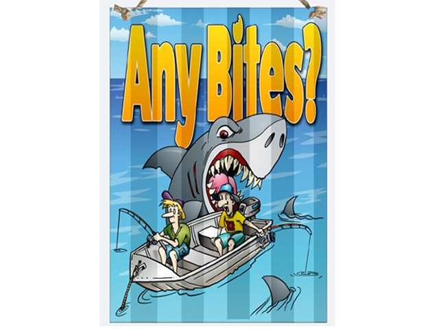 ANY BITES FISHING CORR TIN SIGN