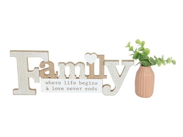 37X12CM MDF FAMILY PLAQUE W/VASE