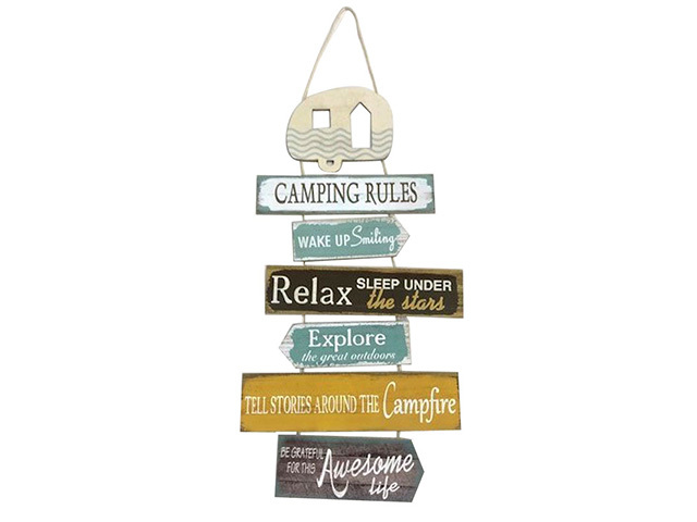WOODEN PLAQUE 7PC CAMPING