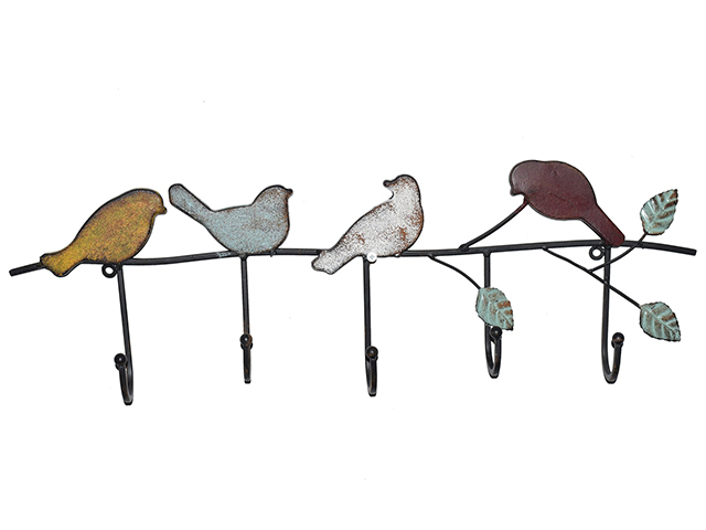 METAL BIRDS WALL HANGING WITH HOOKS 57CM