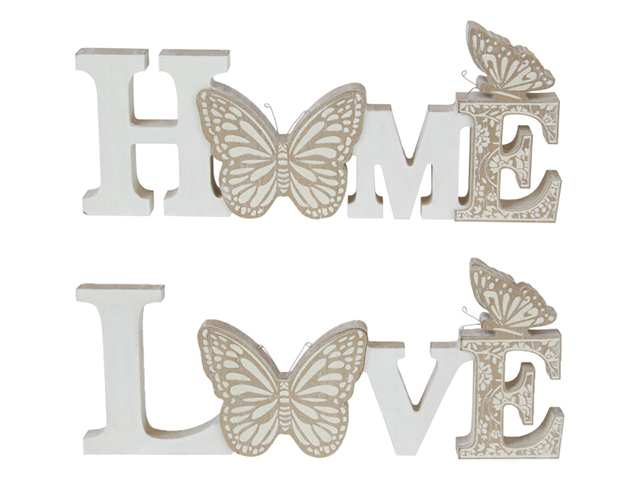 30CM MDF PLQ W/HOME/LOVE/BFLY 2ASST