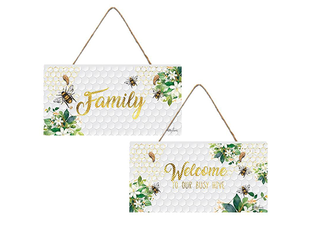 15X30CM BEE HANGING PLAQUE 2ASST