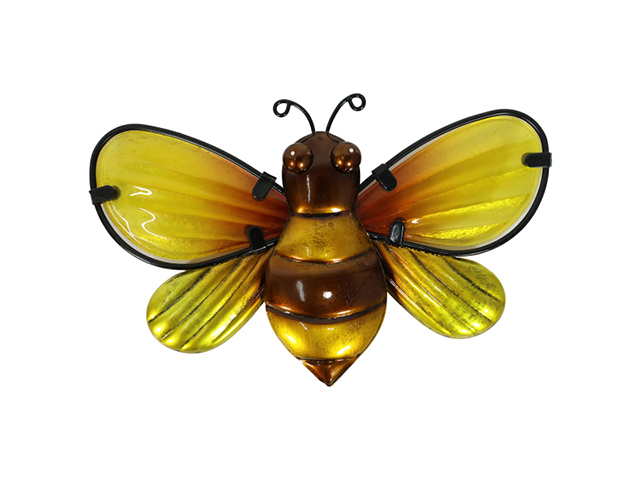 20CM METAL GLASS BEE WALL ART QTY 2