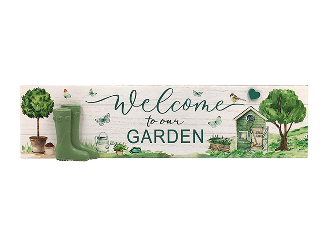 40CM WELCOME TO OUR GARDEN PLAQUE QTY 4