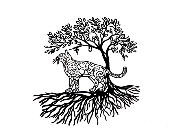 IRON WALL ART CAT W/TREE 46X50CM