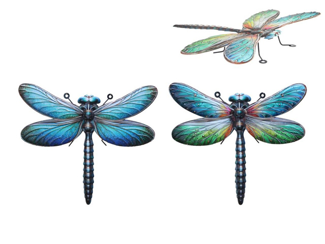 40CM COLOURFUL METAL DFLY WALL ART 2ASST