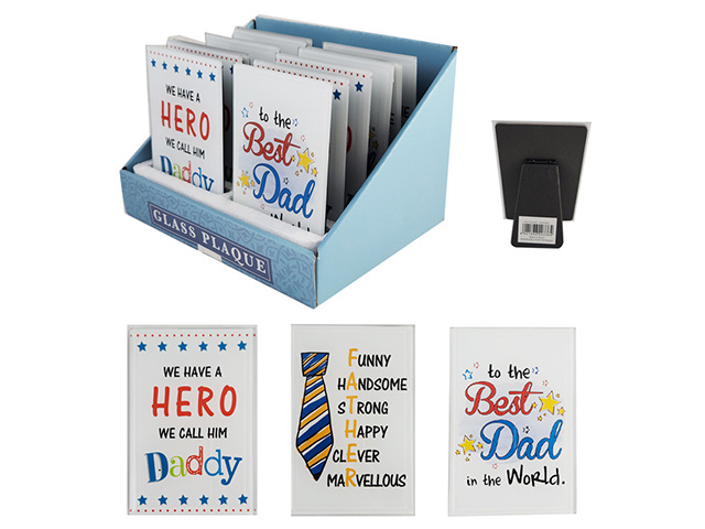 GLASS PLAQUE DAD 8X12CM 3ASST UN12