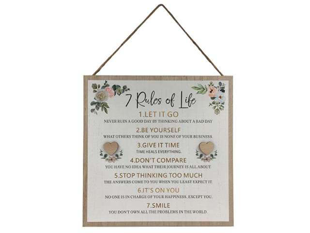 25CM RULES OF LIFE MDF PLAQUE QTY 4