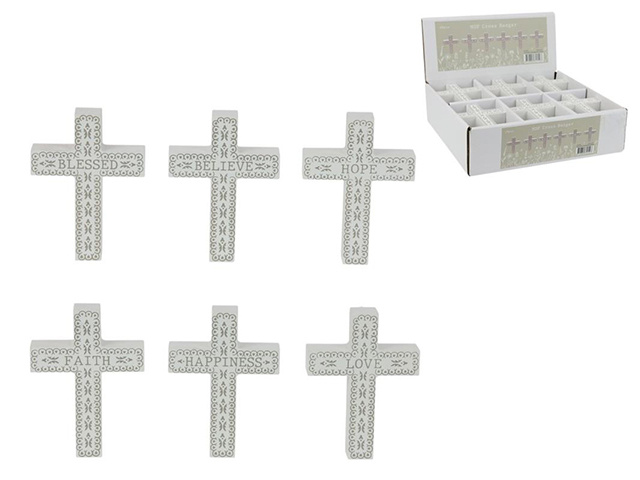10X7.5CM MDF CROSS HANGER/STAND WITH WORDING UN18