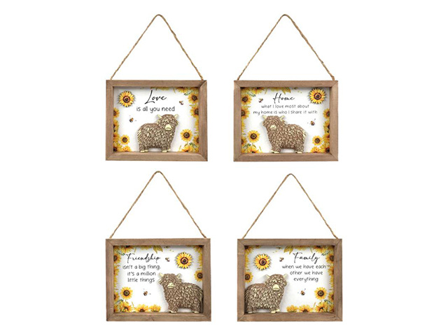 15X12CM HANGING PLAQUE W/COW AND SUNFLOWER QTY 4