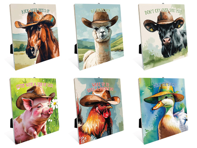 12X14CM FARMYARD W/ WORDING PLQ 6ASST