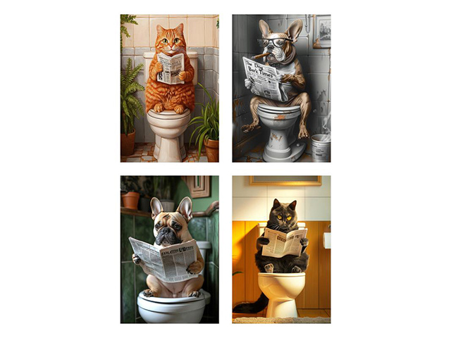 20X30CM TIN SIGN W/CAT AND DOG TOILET DESIGN QTY 8