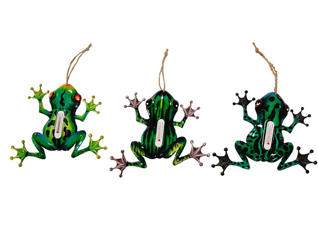 METAL PLAQUE FROG THERMOMETER 17CM 3ASST SOLD QY6