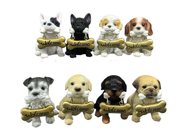 7.5CM SITTING DOG WITH HANGING BONE SIGN QTY 8