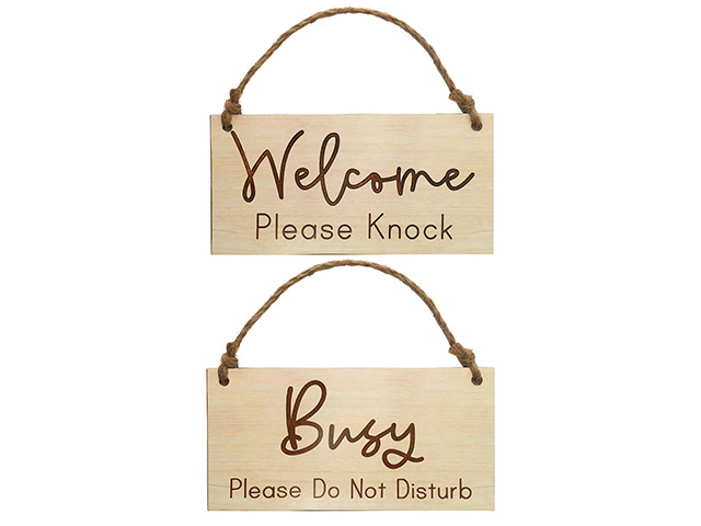 MDF WELCOME AND BUSY WALL HANGING 10X20CM