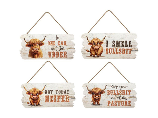 24X11CM HIGHLAND COW MDF PLAQUE 4ASST