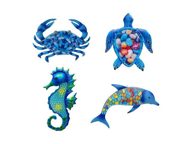 16CM SEALIFE METAL/GLASS WALL ART 4ASST QTY 8